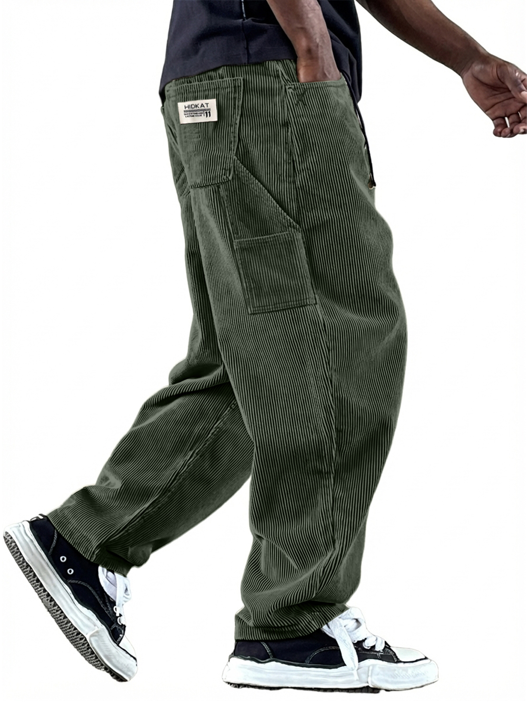 Men's Casual Vintage Multi-Pocket Embroidered Logo Corduroy Workwear Trousers