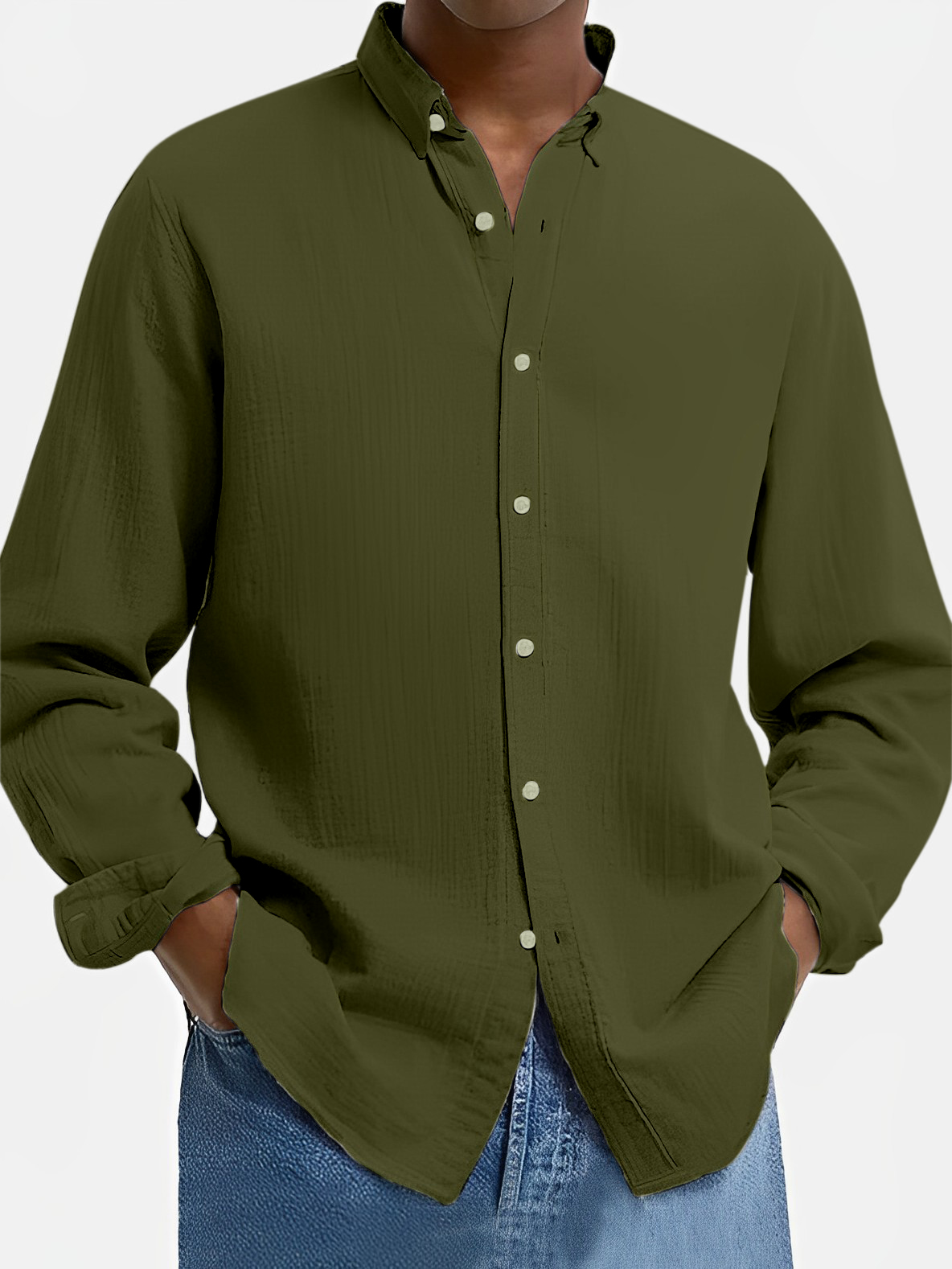 Men's Lapel Cotton And Linen Loose Casual Long-sleeved Shirt