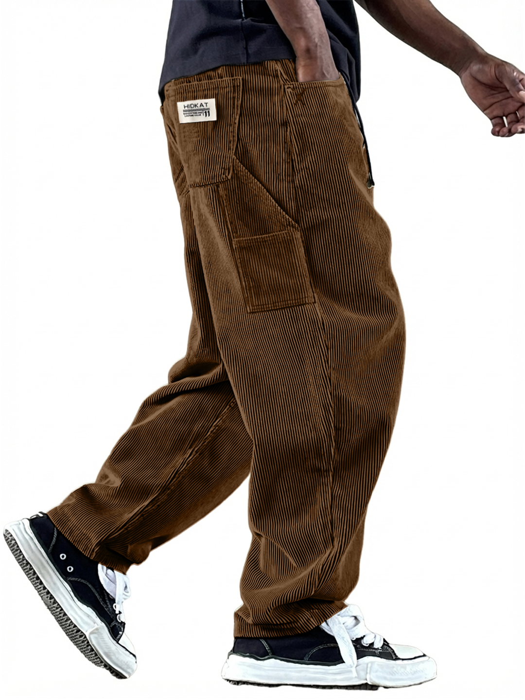 Men's Casual Vintage Multi-Pocket Embroidered Logo Corduroy Workwear Trousers