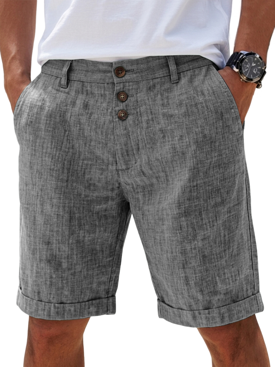Men's Linen Solid Color Button-Up Casual Everyday Breathable Straight Shorts for Summer