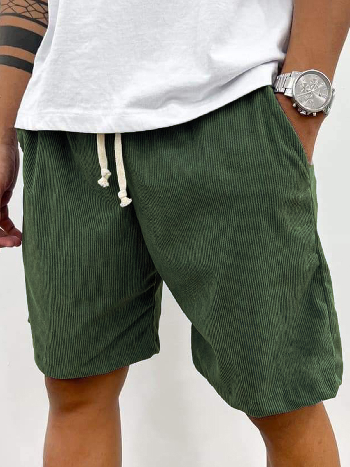 Men's Fashion Vintage Corduroy Casual Elastic Stretch Shorts With Side Pockets