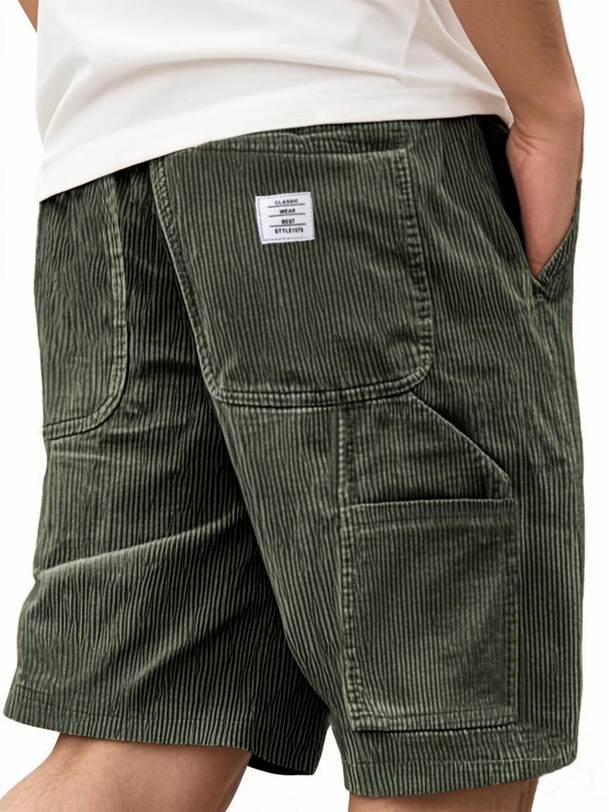Men's Practical Multi-Pocket Cargo Shorts Corduroy Embroidered Logo Stylish Loose Everyday Shorts