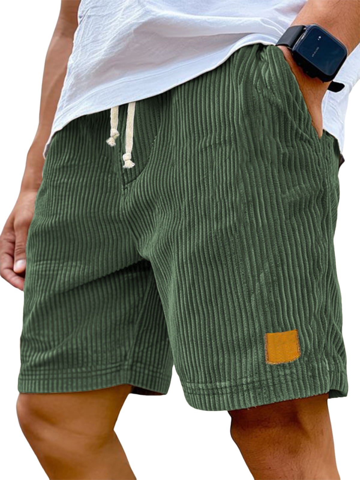 Men's Vintage Embroidered Logo Corduroy Stylish Lace-up Casual Shorts