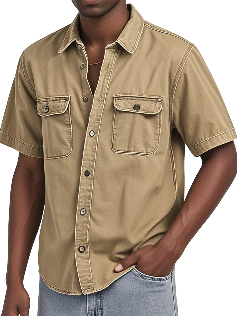 Men's Double Pocket Workwear Casual Short-sleeved Shirt