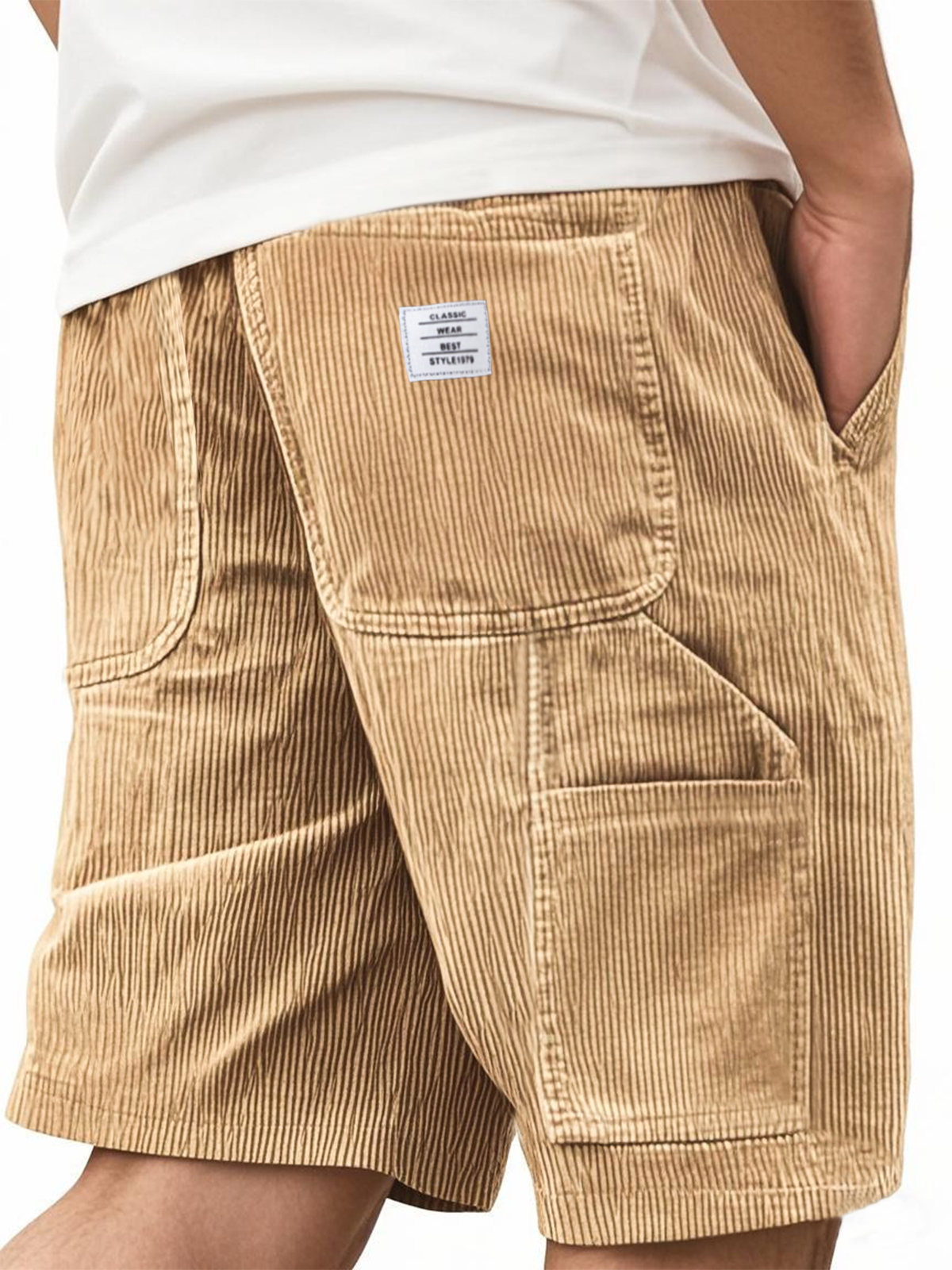 Men's Practical Multi-Pocket Cargo Shorts Corduroy Embroidered Logo Stylish Loose Everyday Shorts