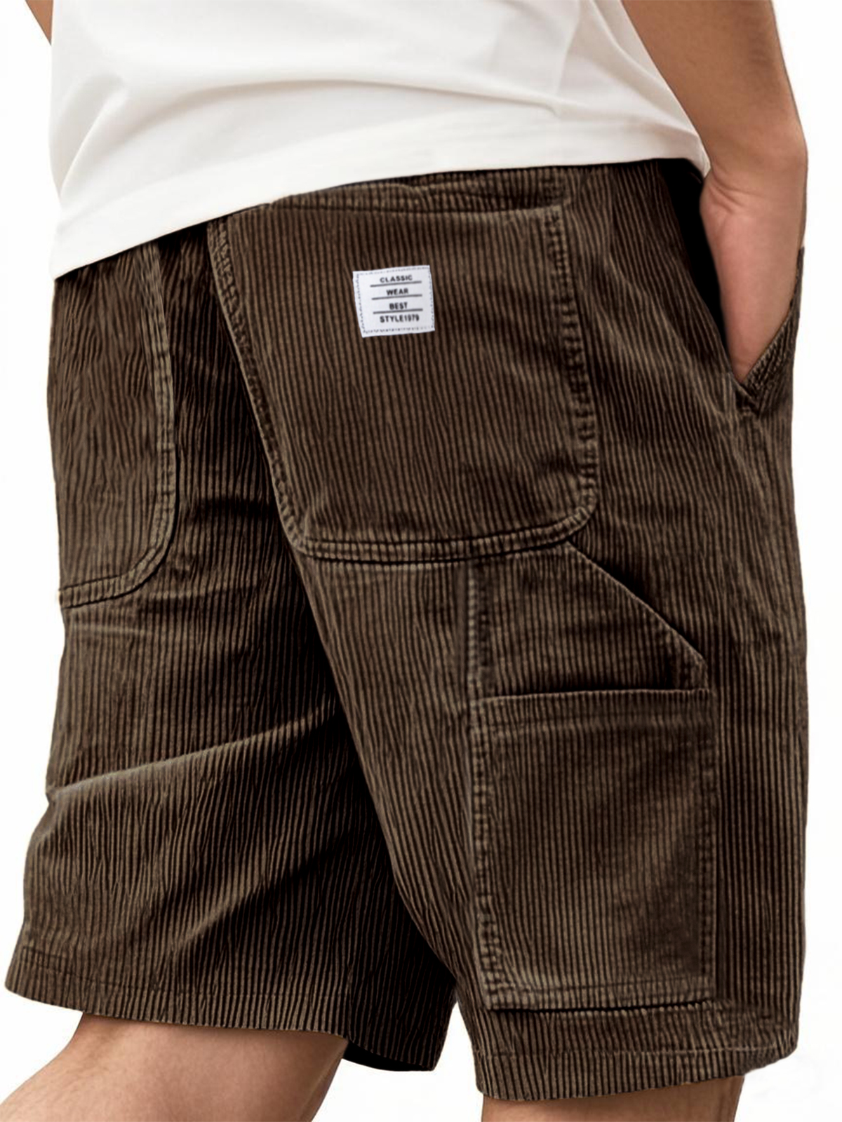 Men's Practical Multi-Pocket Cargo Shorts Corduroy Embroidered Logo Stylish Loose Everyday Shorts