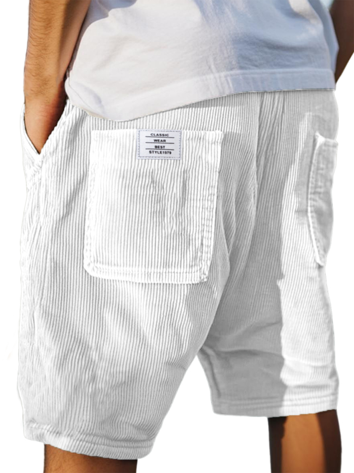 Men's Stylish Multi-pocket Vintage Corduroy Simple Embroidered Logo Casual Loose Shorts