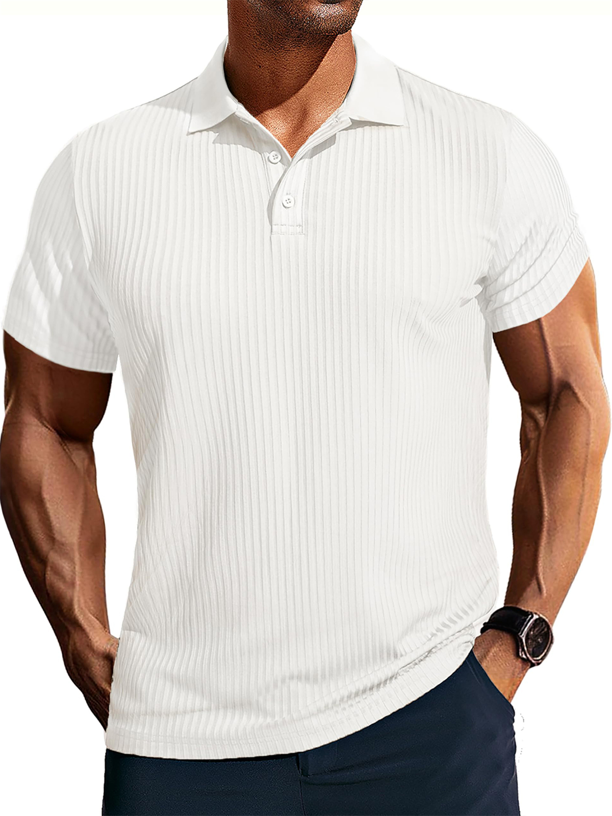 Men's Knitted Pit Jacquard Basic Simple Short-sleeved Polo Shir