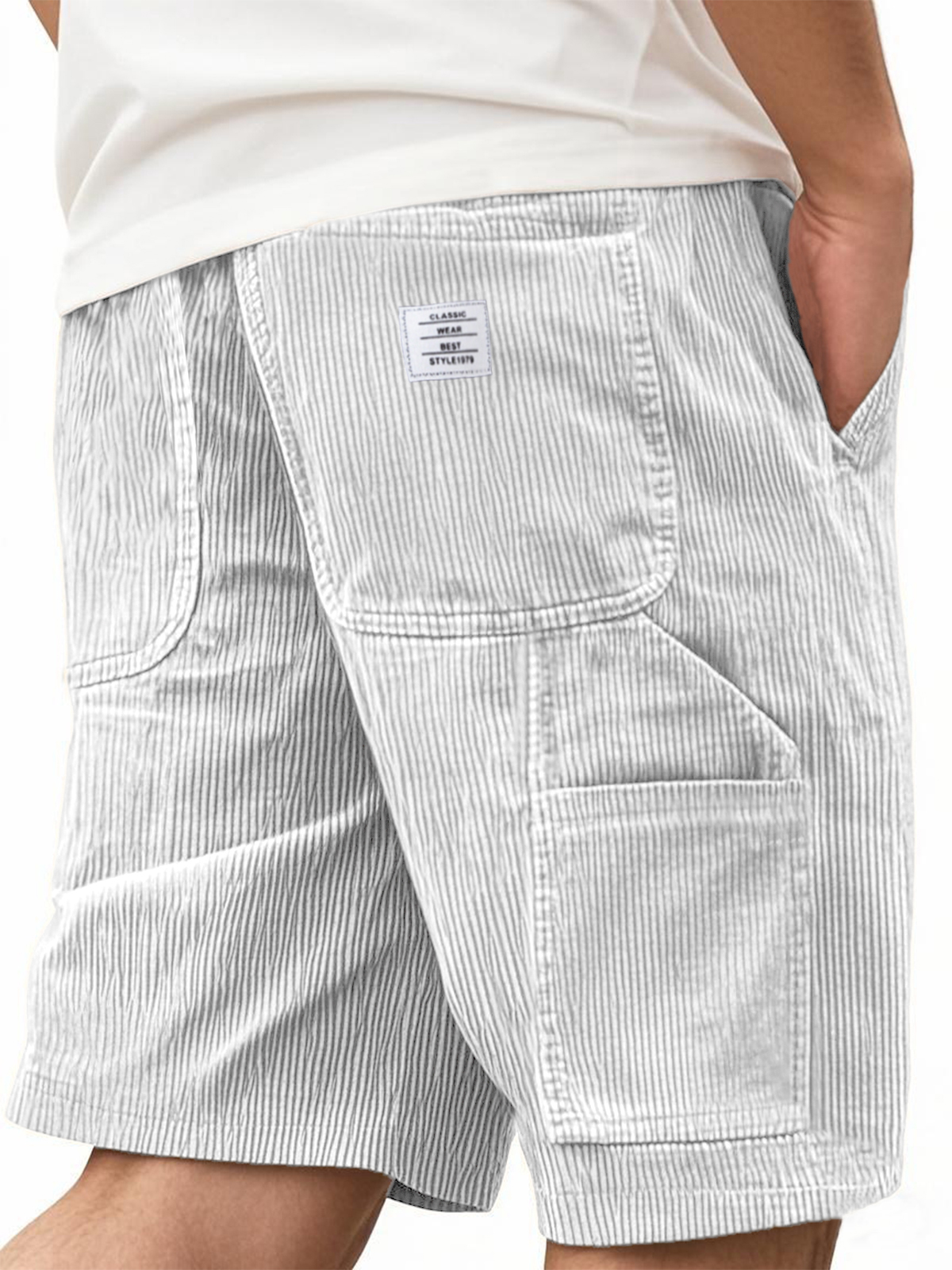 Men's Practical Multi-Pocket Cargo Shorts Corduroy Embroidered Logo Stylish Loose Everyday Shorts