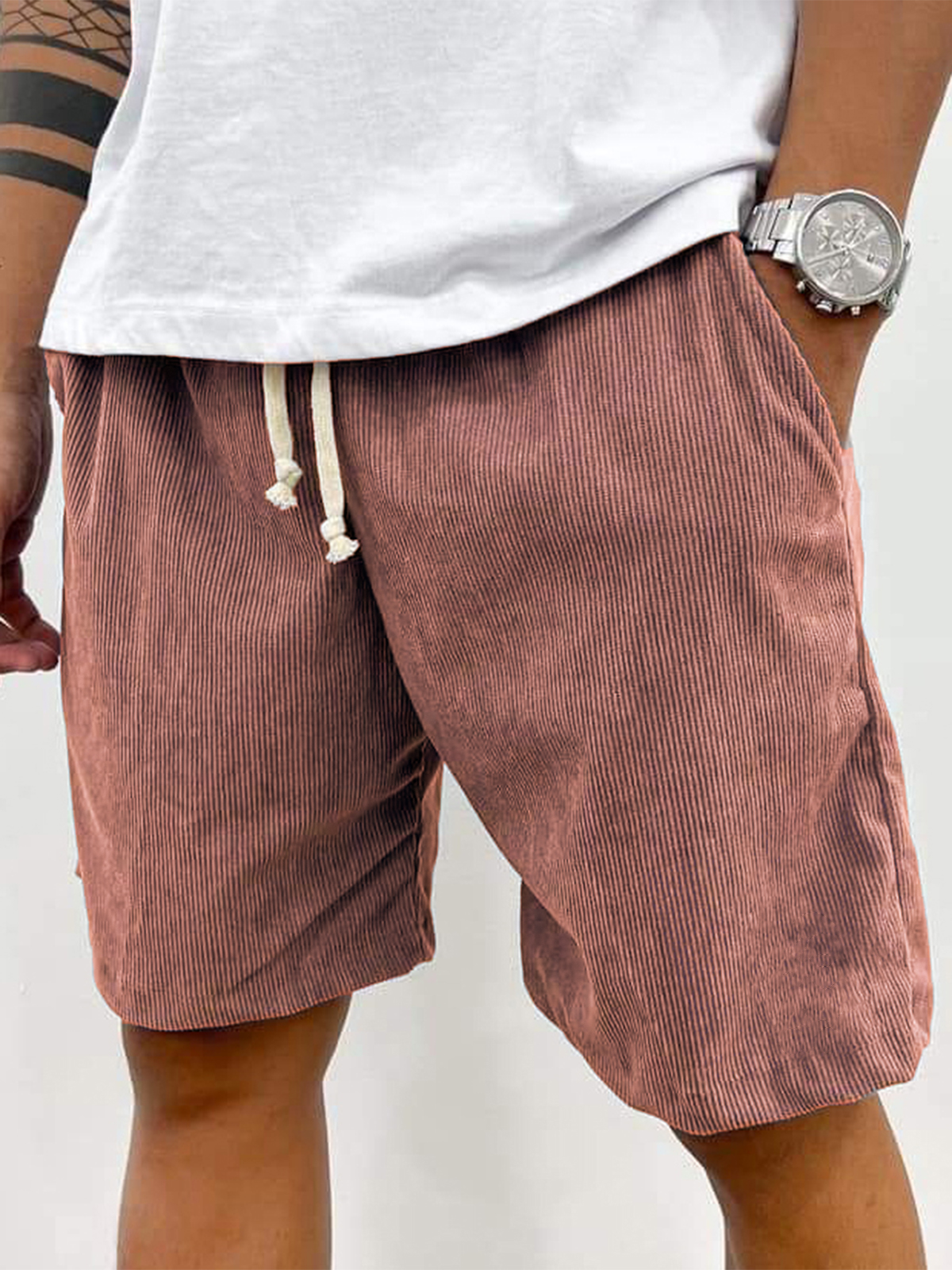 Men's Fashion Vintage Corduroy Casual Elastic Stretch Shorts With Side Pockets
