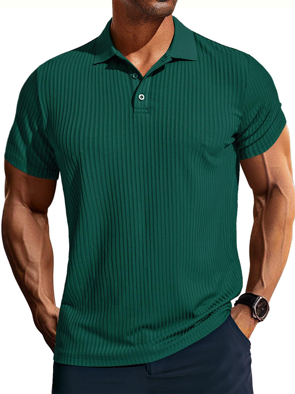 Men's Knitted Pit Jacquard Basic Simple Short-sleeved Polo Shir