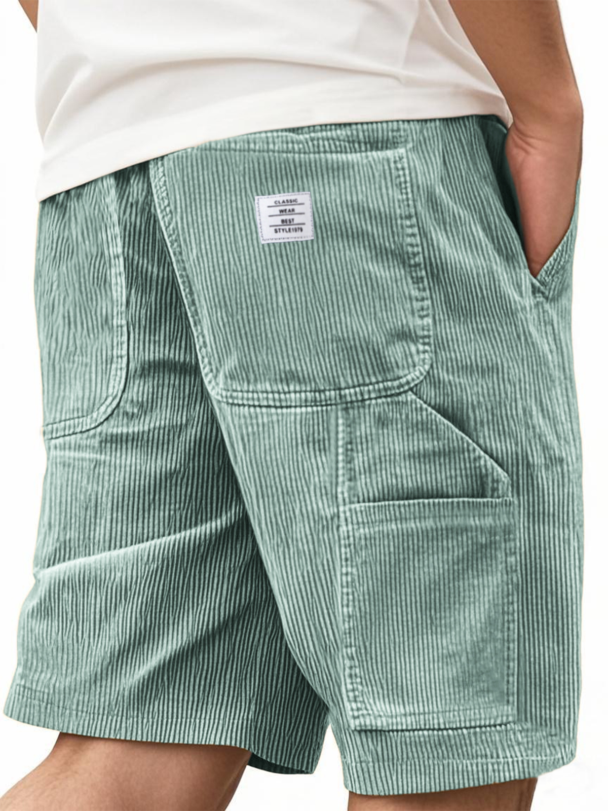 Men's Practical Multi-Pocket Cargo Shorts Corduroy Embroidered Logo Stylish Loose Everyday Shorts