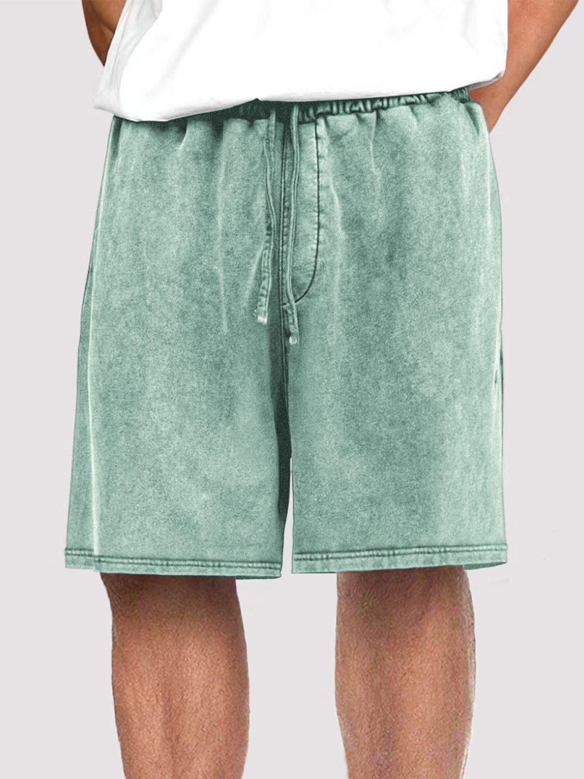 Men's Vintage Distressed Drawstring Stylish Washed Casual Textured Shorts With Side Pockets