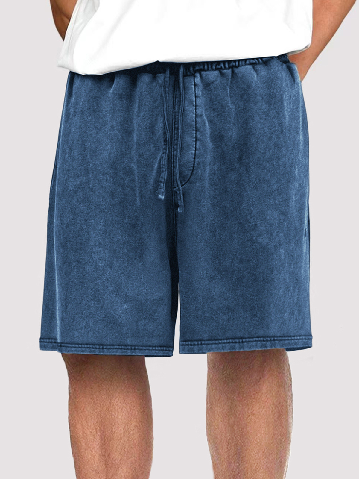Men's Vintage Distressed Drawstring Stylish Washed Casual Textured Shorts With Side Pockets