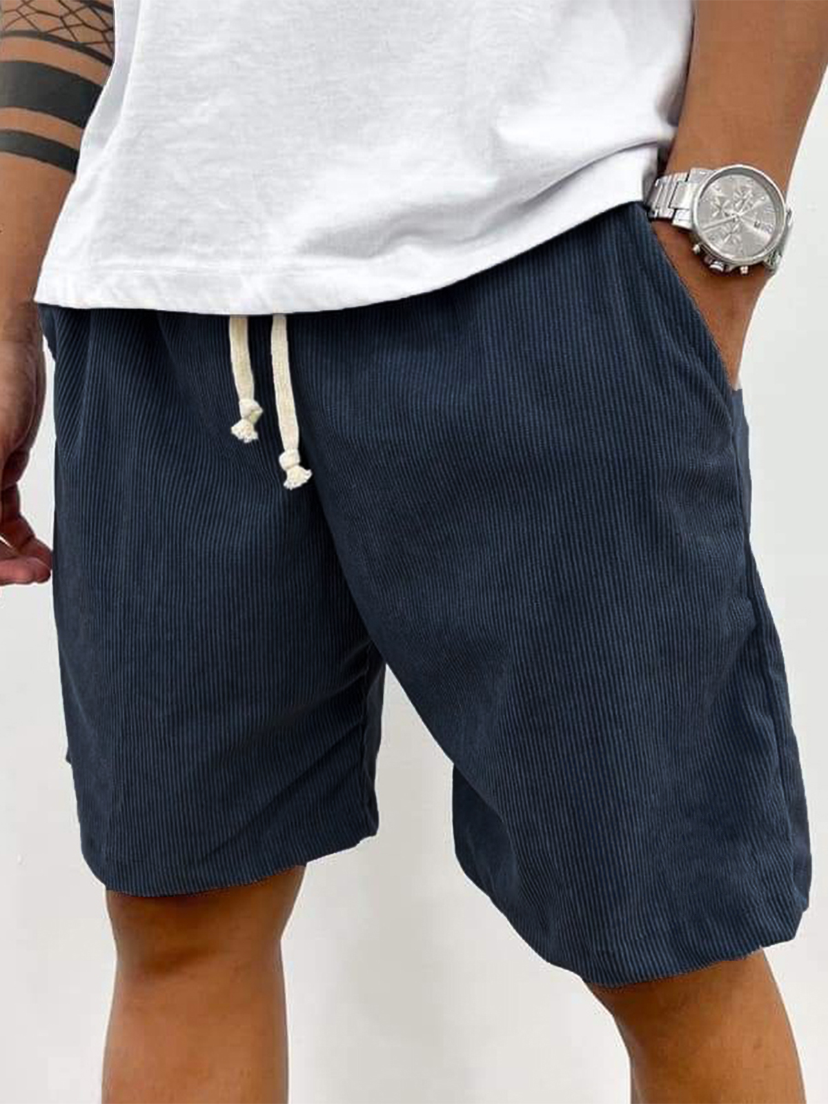 Men's Fashion Vintage Corduroy Casual Elastic Stretch Shorts With Side Pockets