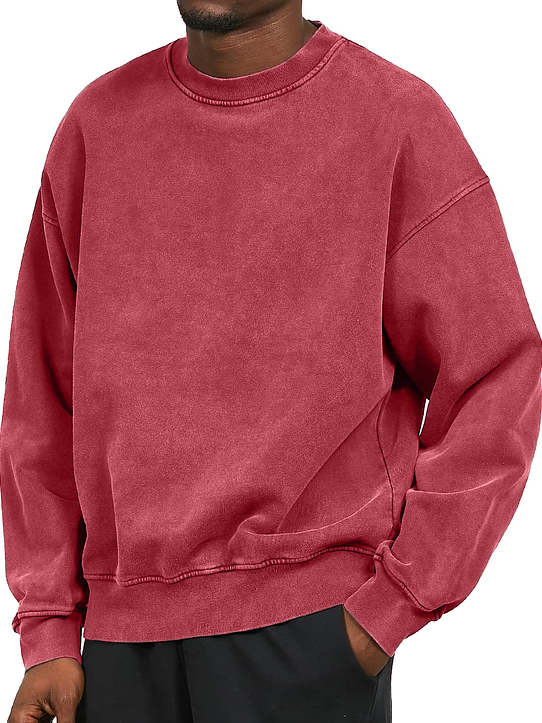 Men's Washed Distressed Cotton Basic Round Neck Long-sleeved Sweatshirt