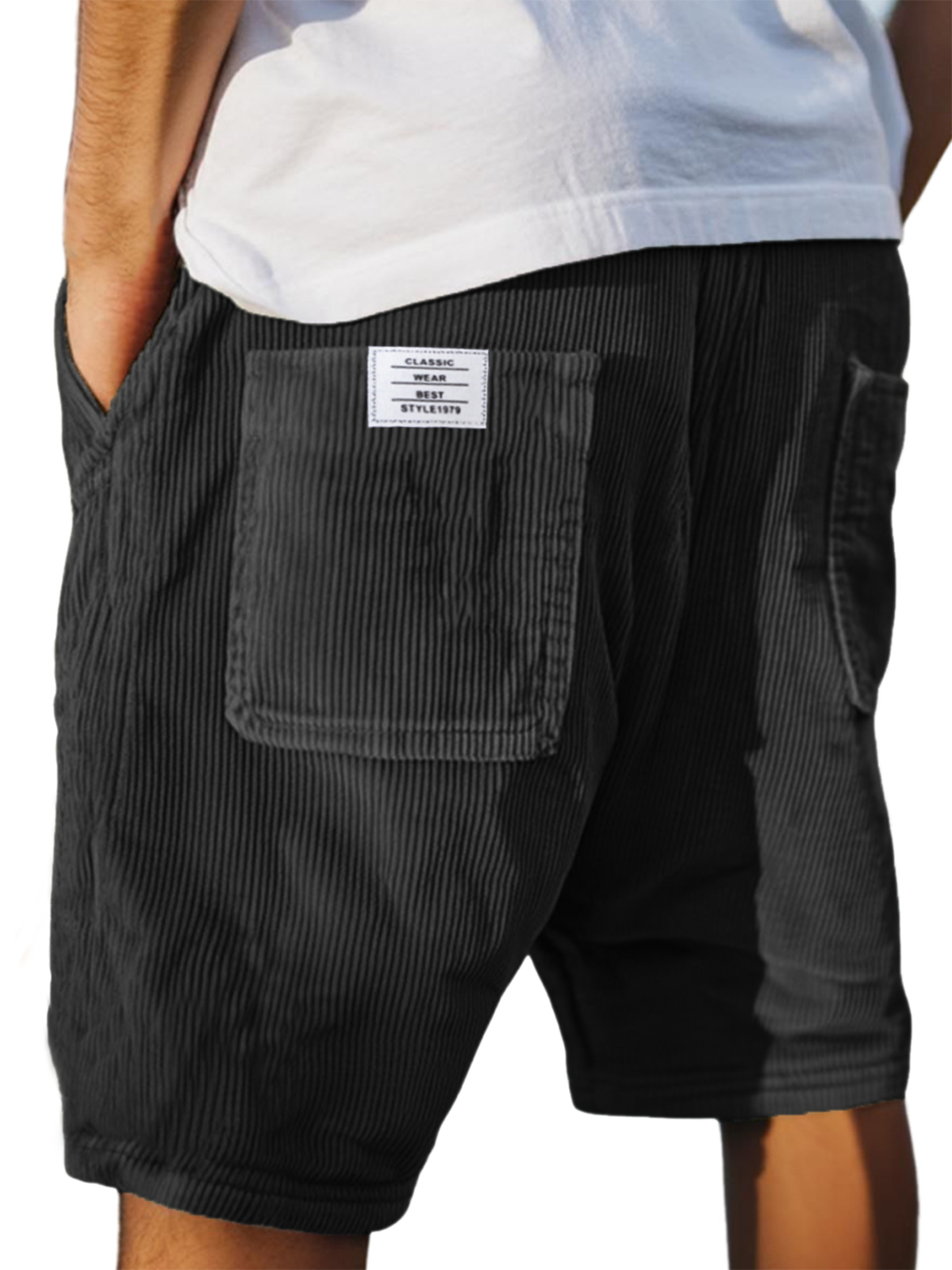 Men's Stylish Multi-pocket Vintage Corduroy Simple Embroidered Logo Casual Loose Shorts