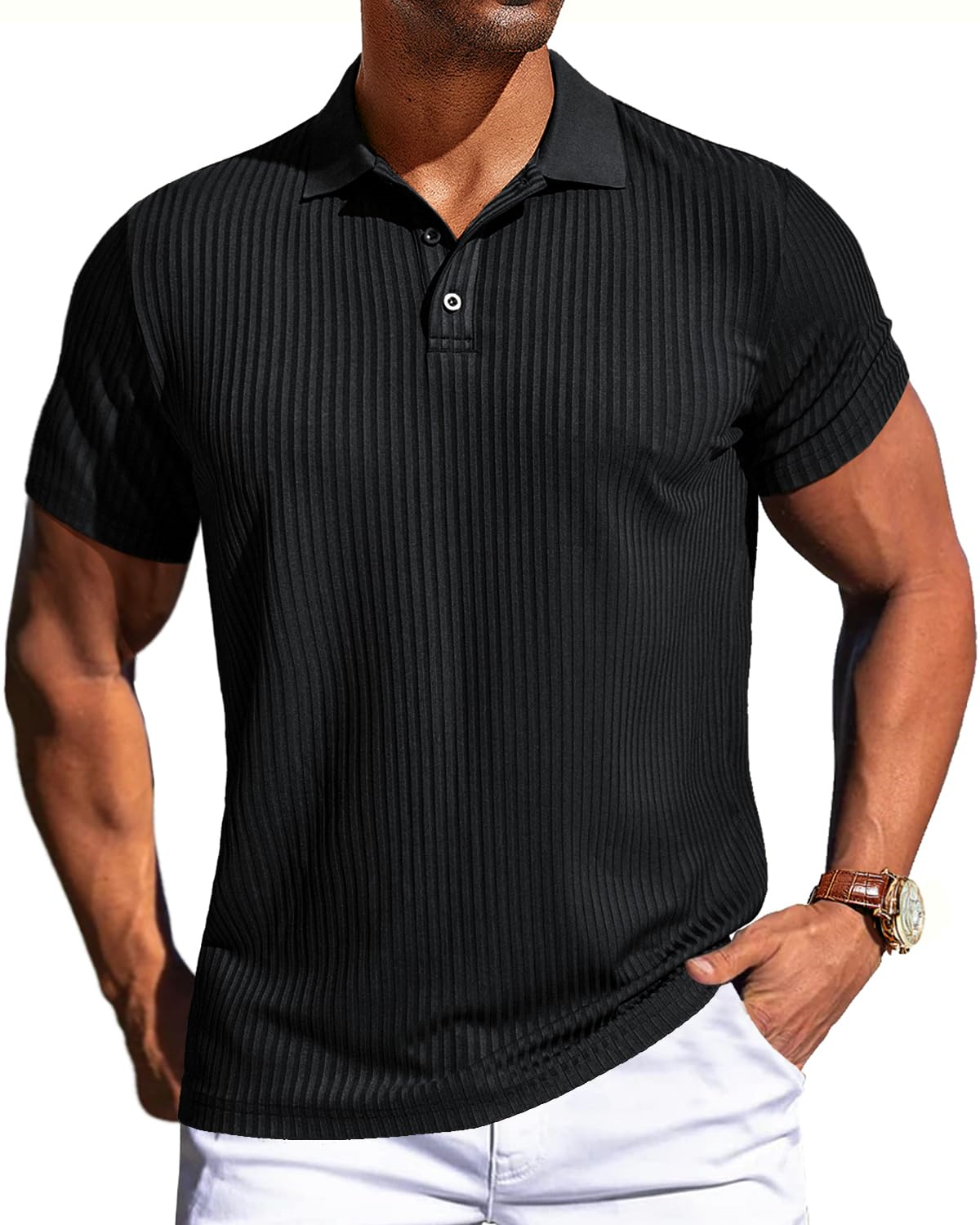 Men's Knitted Pit Jacquard Basic Simple Short-sleeved Polo Shir