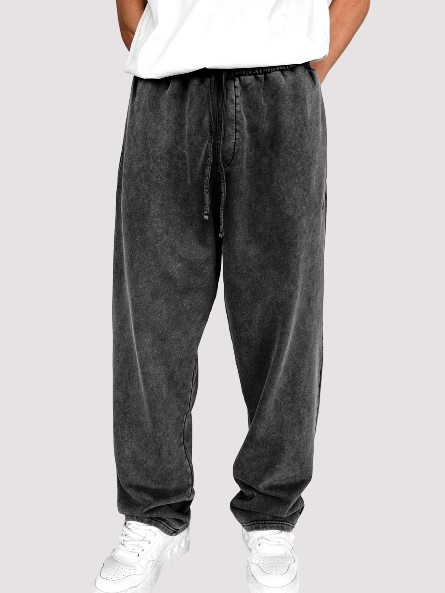 Men's Distressed Vintage Stylish Textured Washed Drawstring Trousers