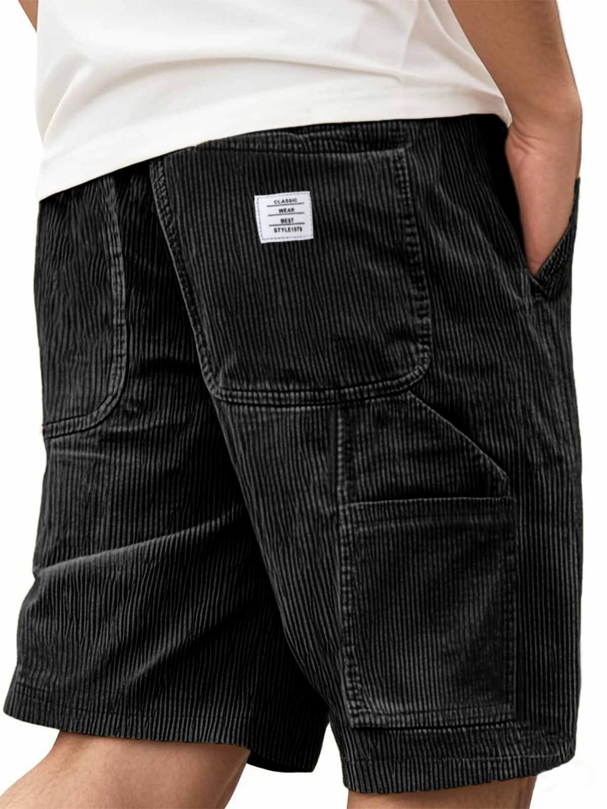 Men's Practical Multi-Pocket Cargo Shorts Corduroy Embroidered Logo Stylish Loose Everyday Shorts