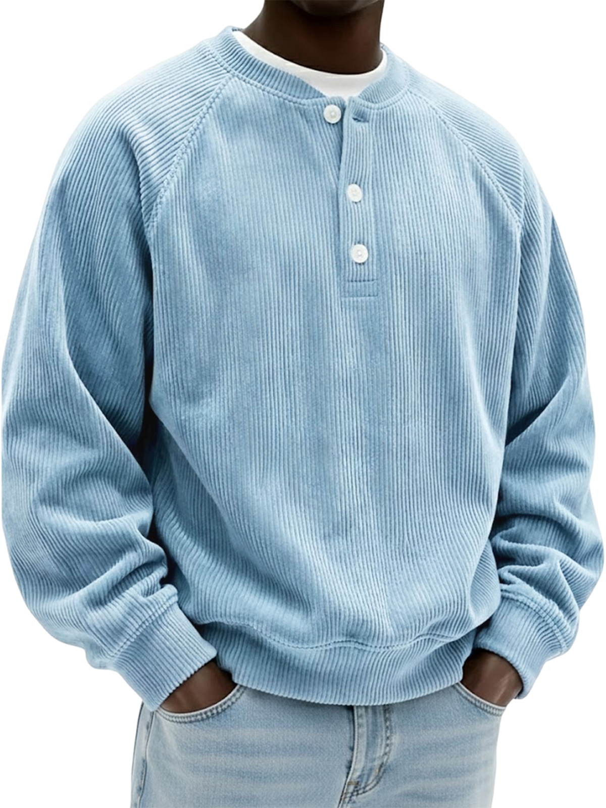 Men's Simple Vintage Ribbed Henley Raglan Pullover Top