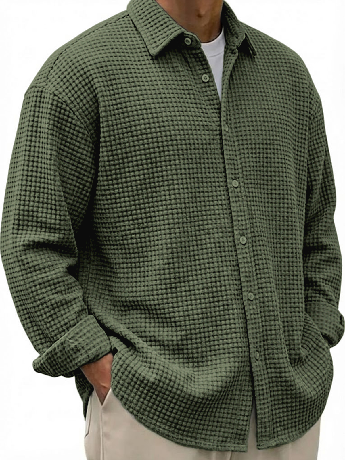 Men's Breathable Waffle Urban Casual Long-sleeved Shirt