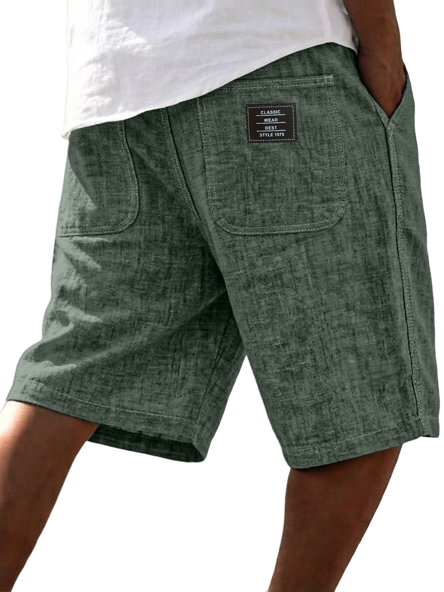 Men's Casual Breathable Linen Embroidered Logo Loose Shorts