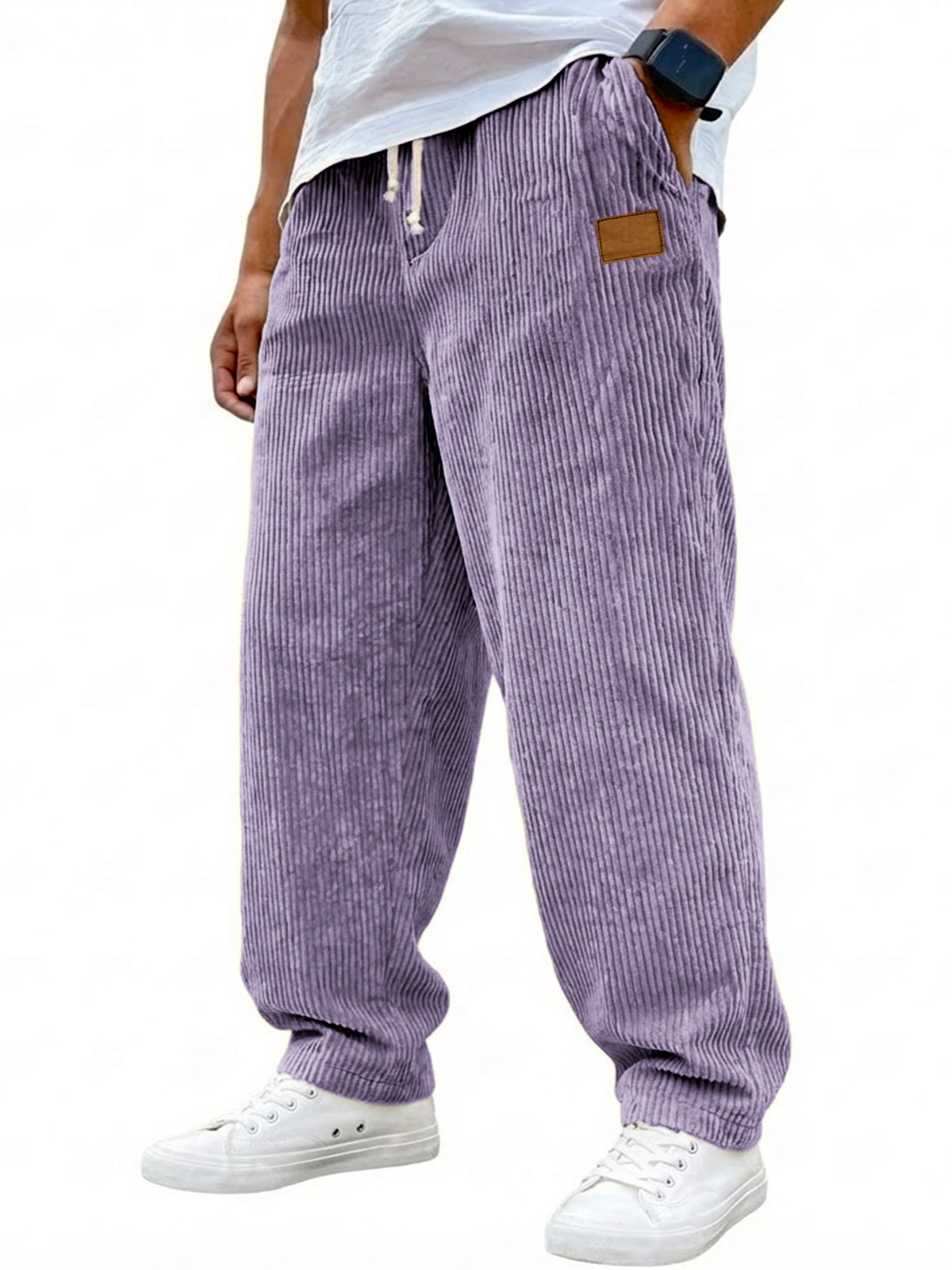 Men's Vintage Corduroy Texture Casual Drawstring Embroidered Label Trousers