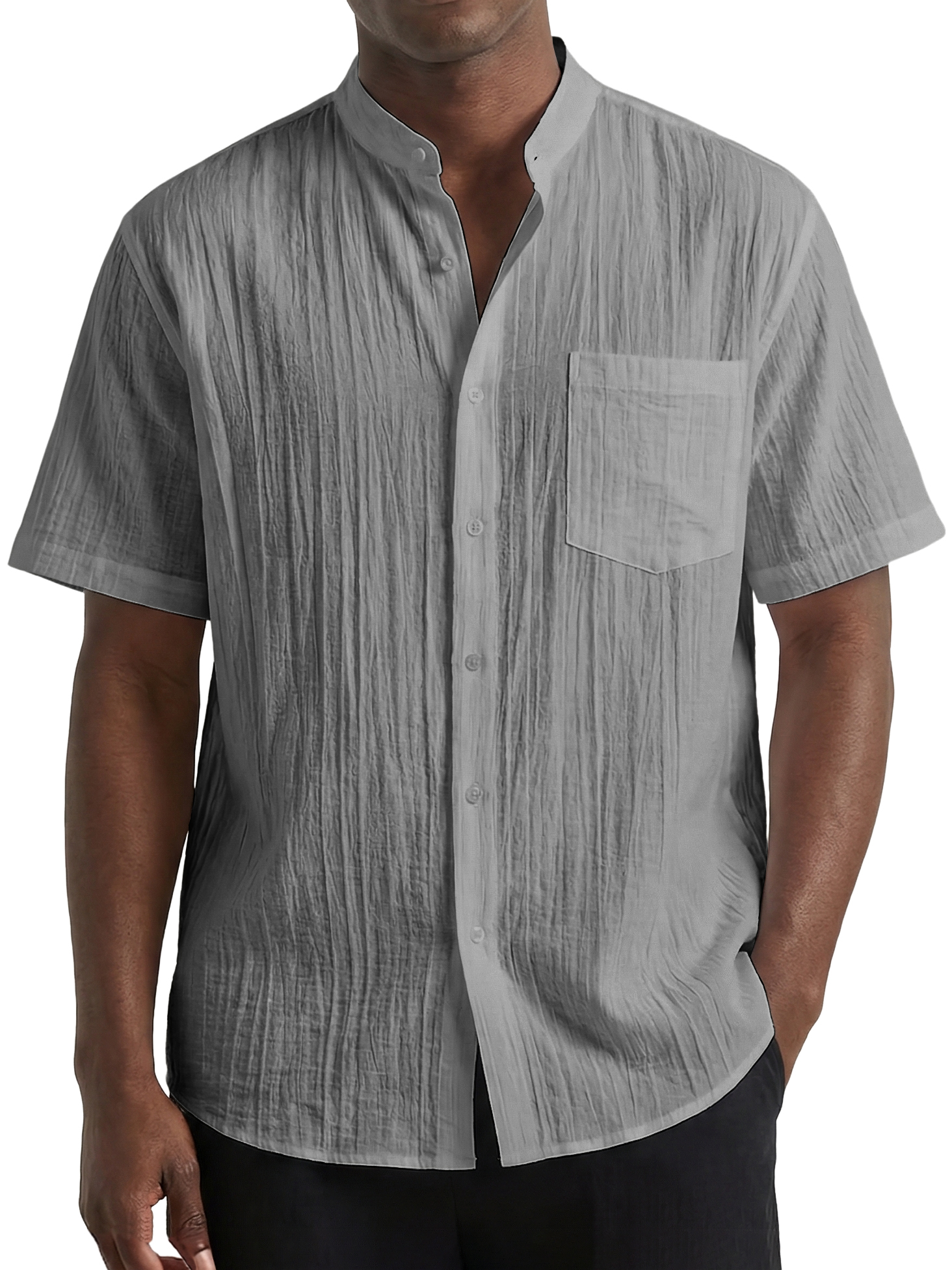 Men's Pleated Striped Textured Comfortable Breathable Short Sleeve Shirt