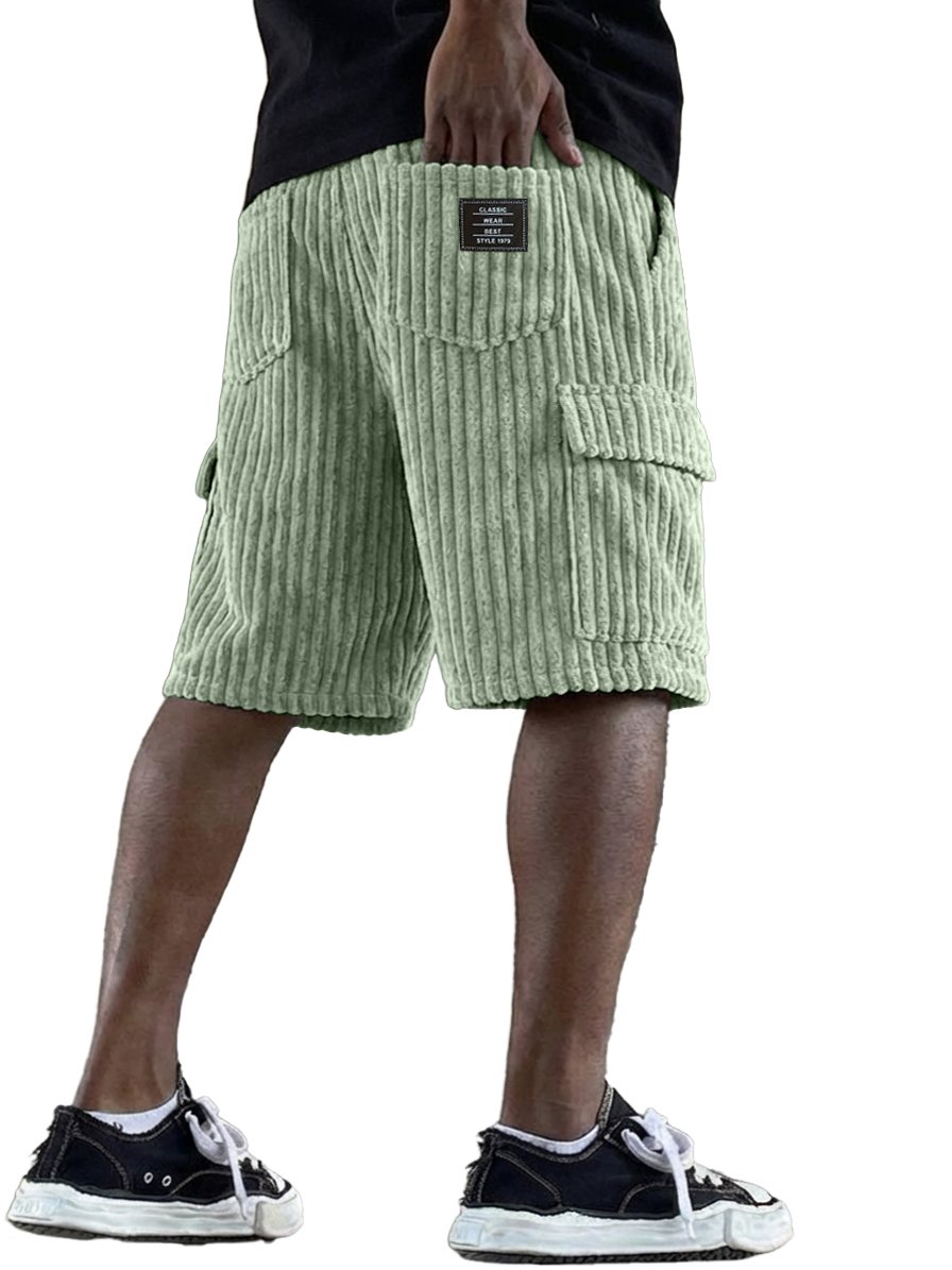 Men's Retro Corduroy Multi-Pocket Logo Cargo Shorts
