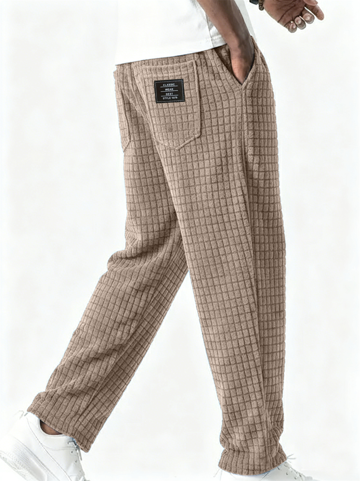 Men's Vintage Corduroy Waffle Texture Loose Simple Embroidered Label Pants