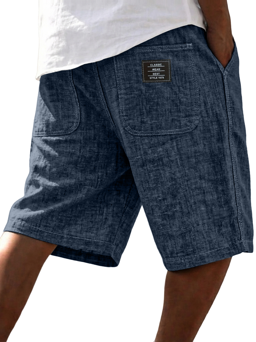 Men's Casual Breathable Linen Embroidered Logo Loose Shorts