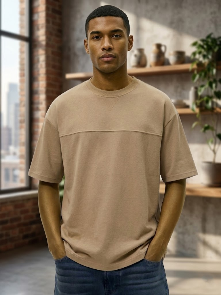 Men's Deconstructed Patchwork Crew Neck Pullover T-shirt