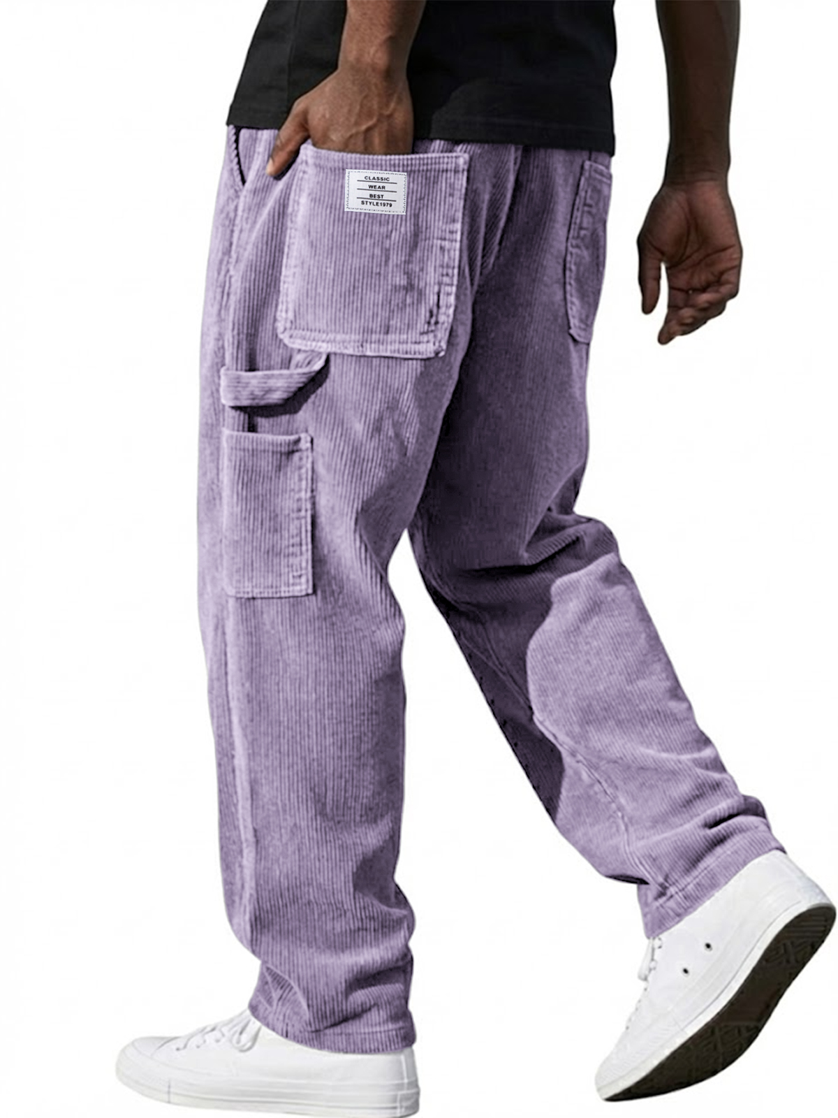 Men's Stylish Corduroy Vintage Multi-pocket Cargo Pants with Embroidered Patchwork