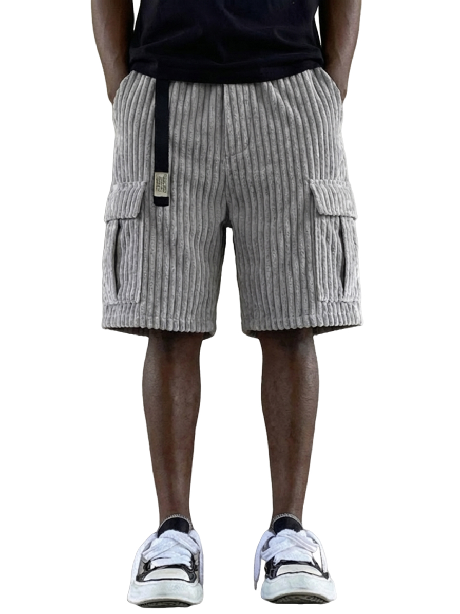 Men's Retro Corduroy Multi-Pocket Logo Cargo Shorts