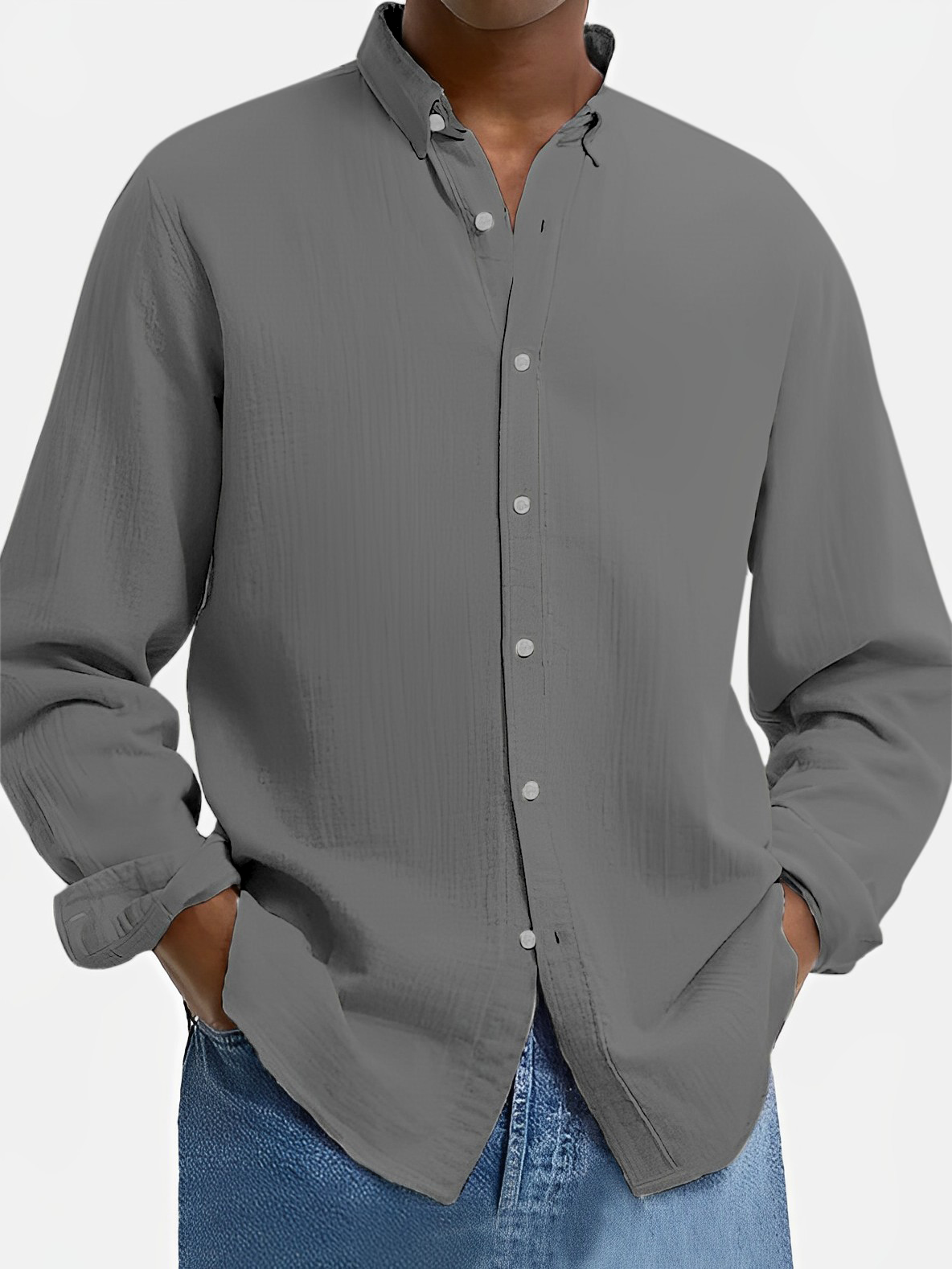 Men's Lapel Cotton And Linen Loose Casual Long-sleeved Shirt