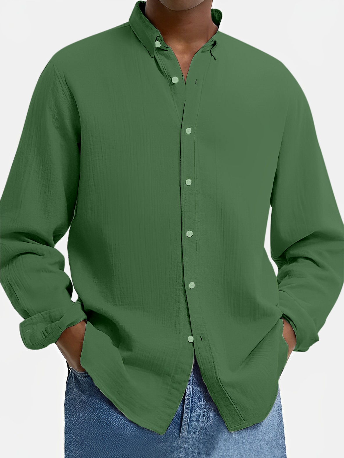 Men's Lapel Cotton And Linen Loose Casual Long-sleeved Shirt