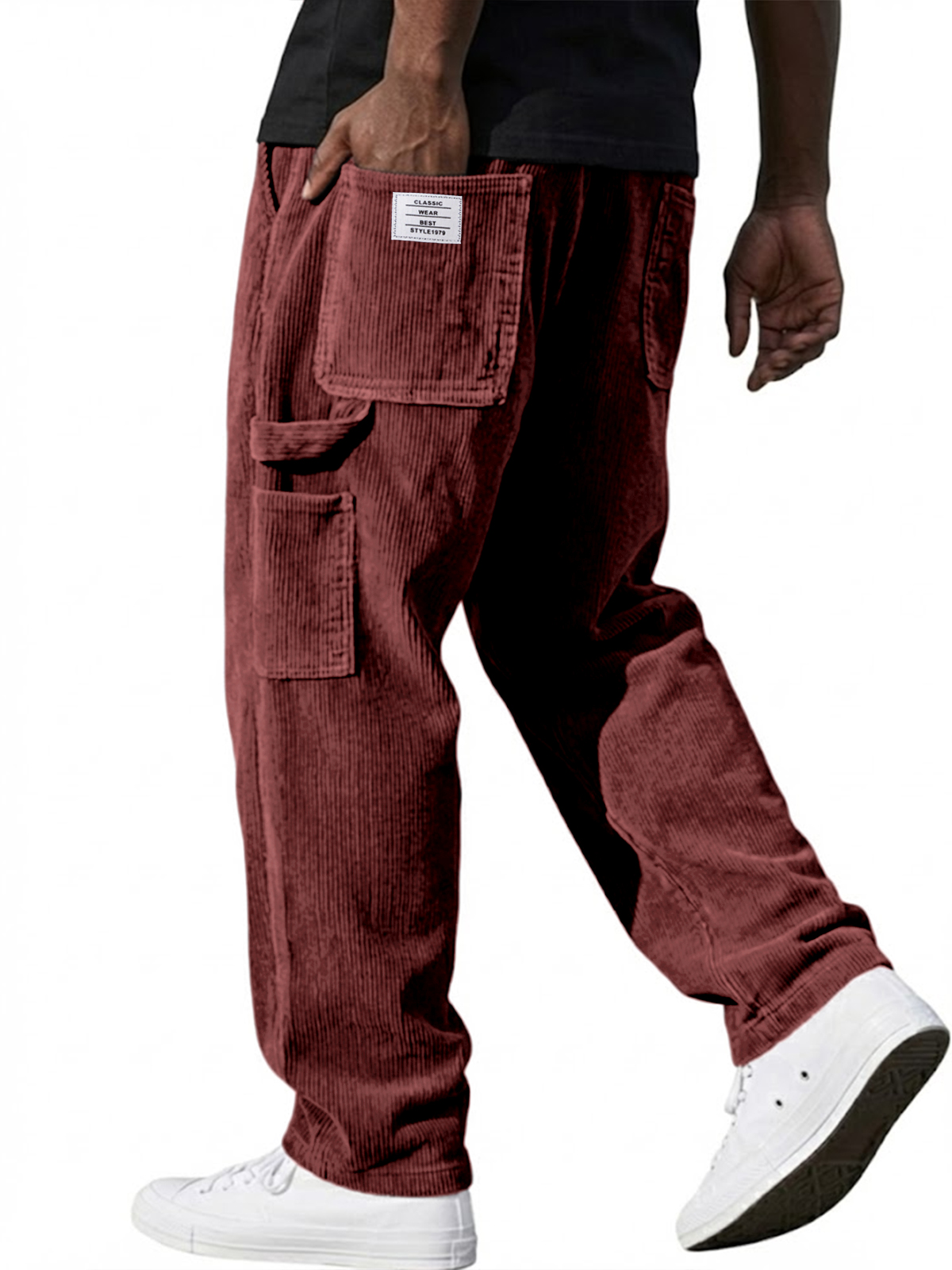 Men's Stylish Corduroy Vintage Multi-pocket Cargo Pants with Embroidered Patchwork