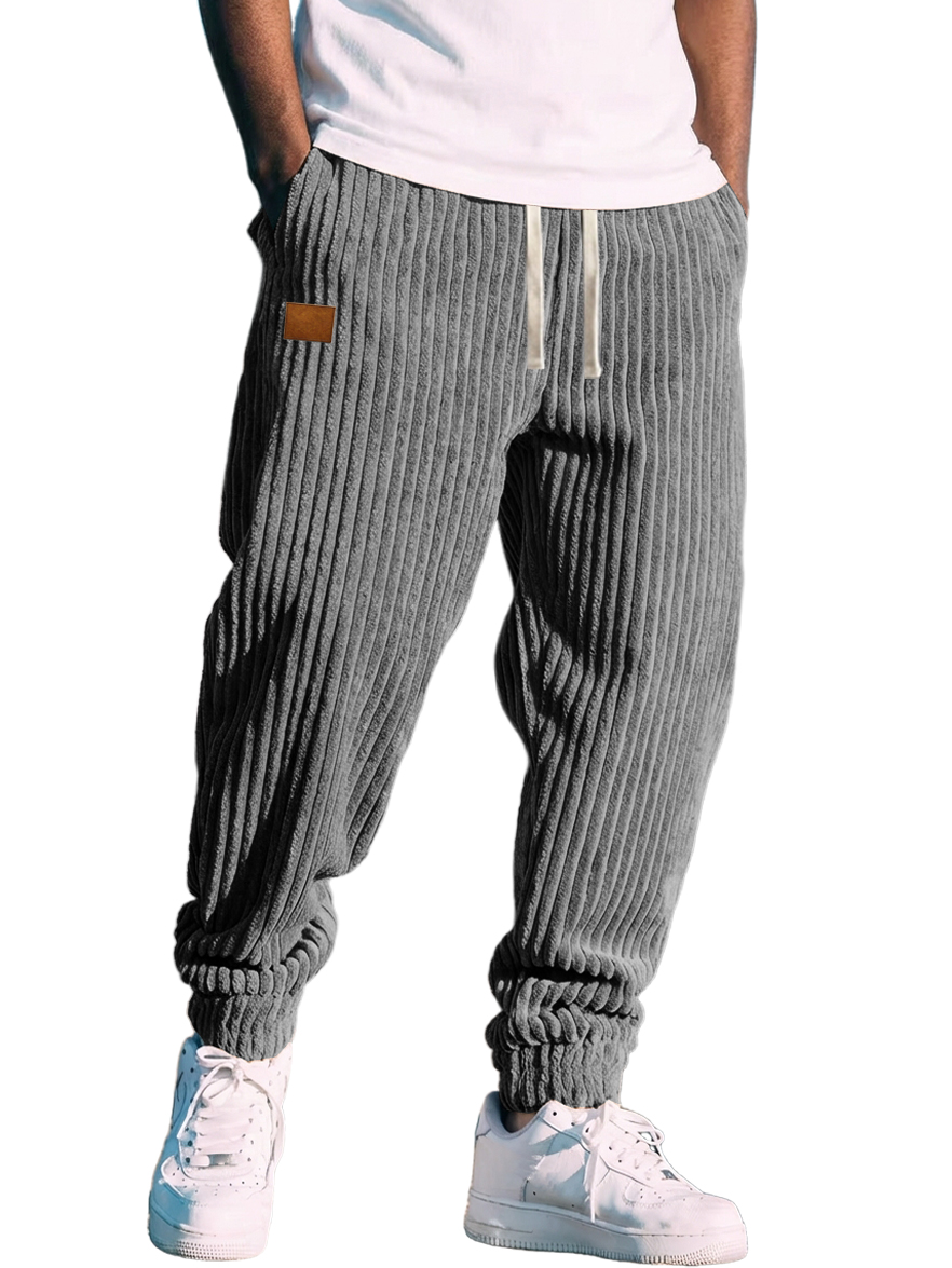 Men's Retro Corduroy Logo Striped Jogger Pants