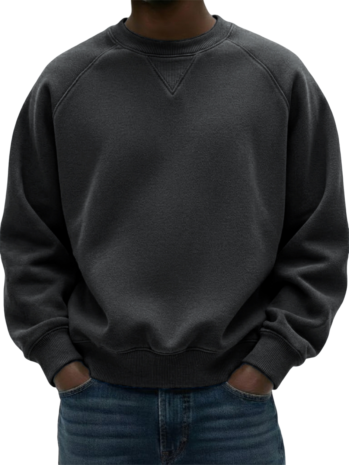 Mokaloha-Men's Heavyweight Basic Patchwork Pullover Crew Neck Sweatshirt