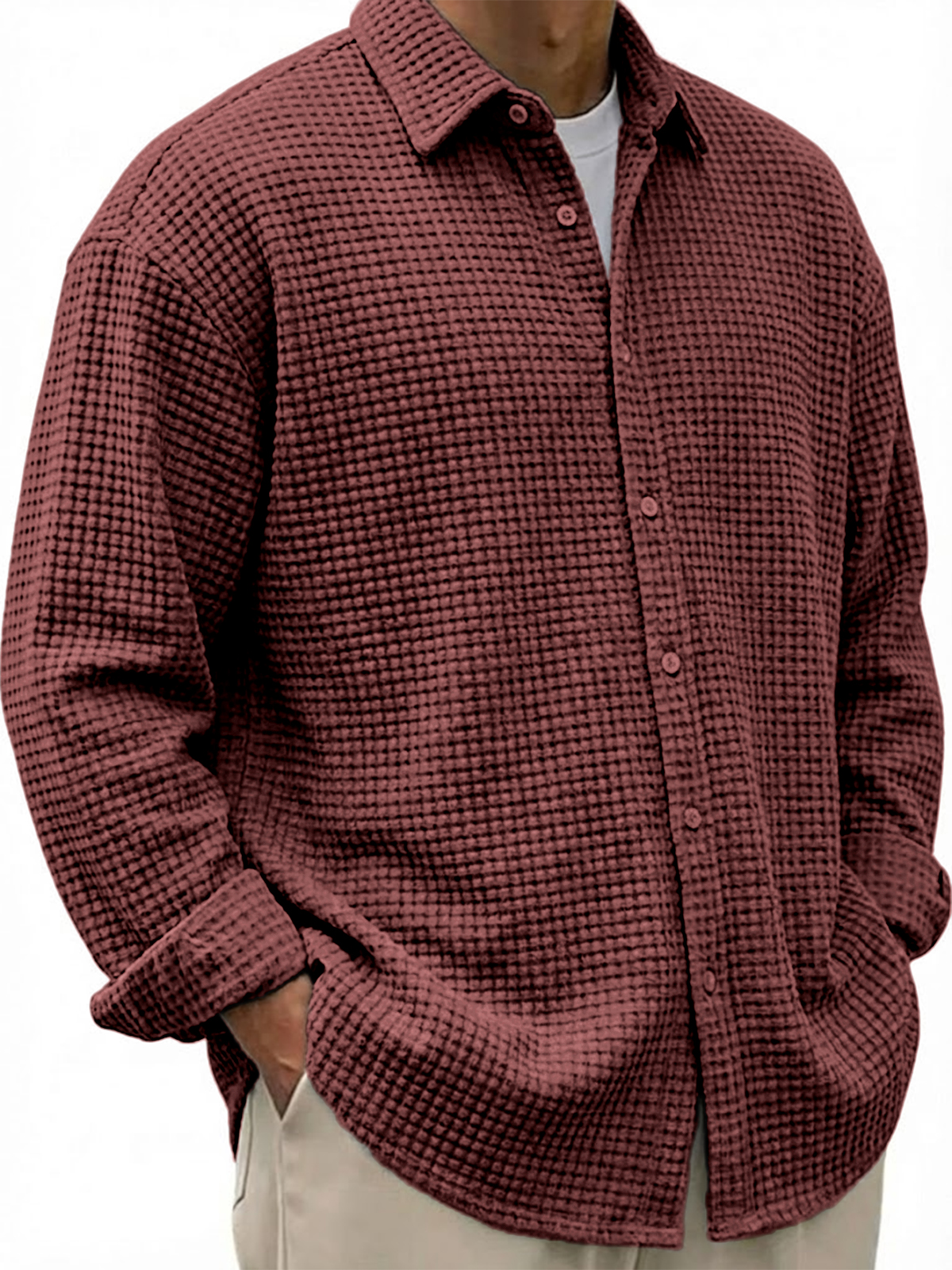 Men's Breathable Waffle Urban Casual Long-sleeved Shirt