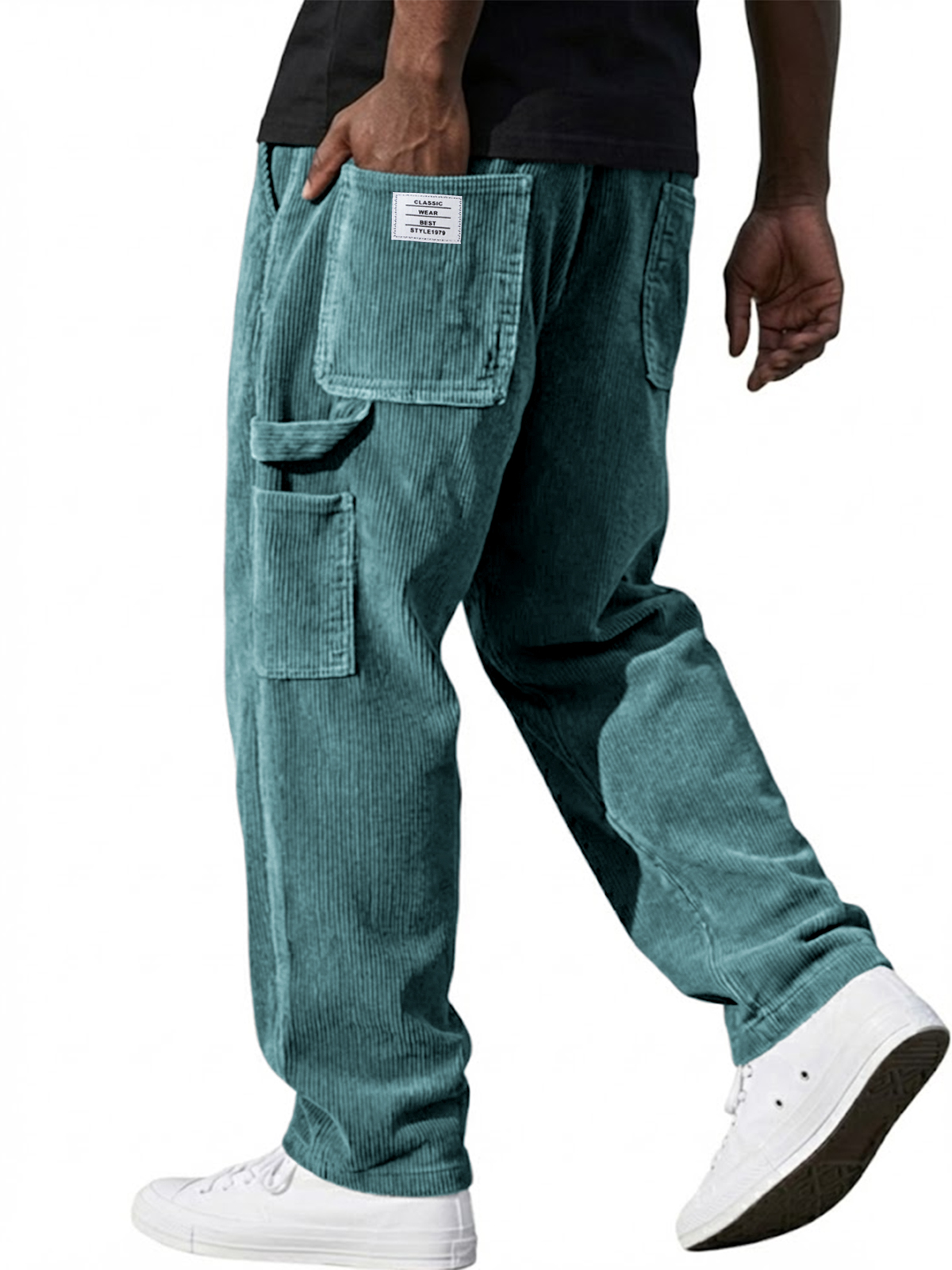 Men's Stylish Corduroy Vintage Multi-pocket Cargo Pants with Embroidered Patchwork