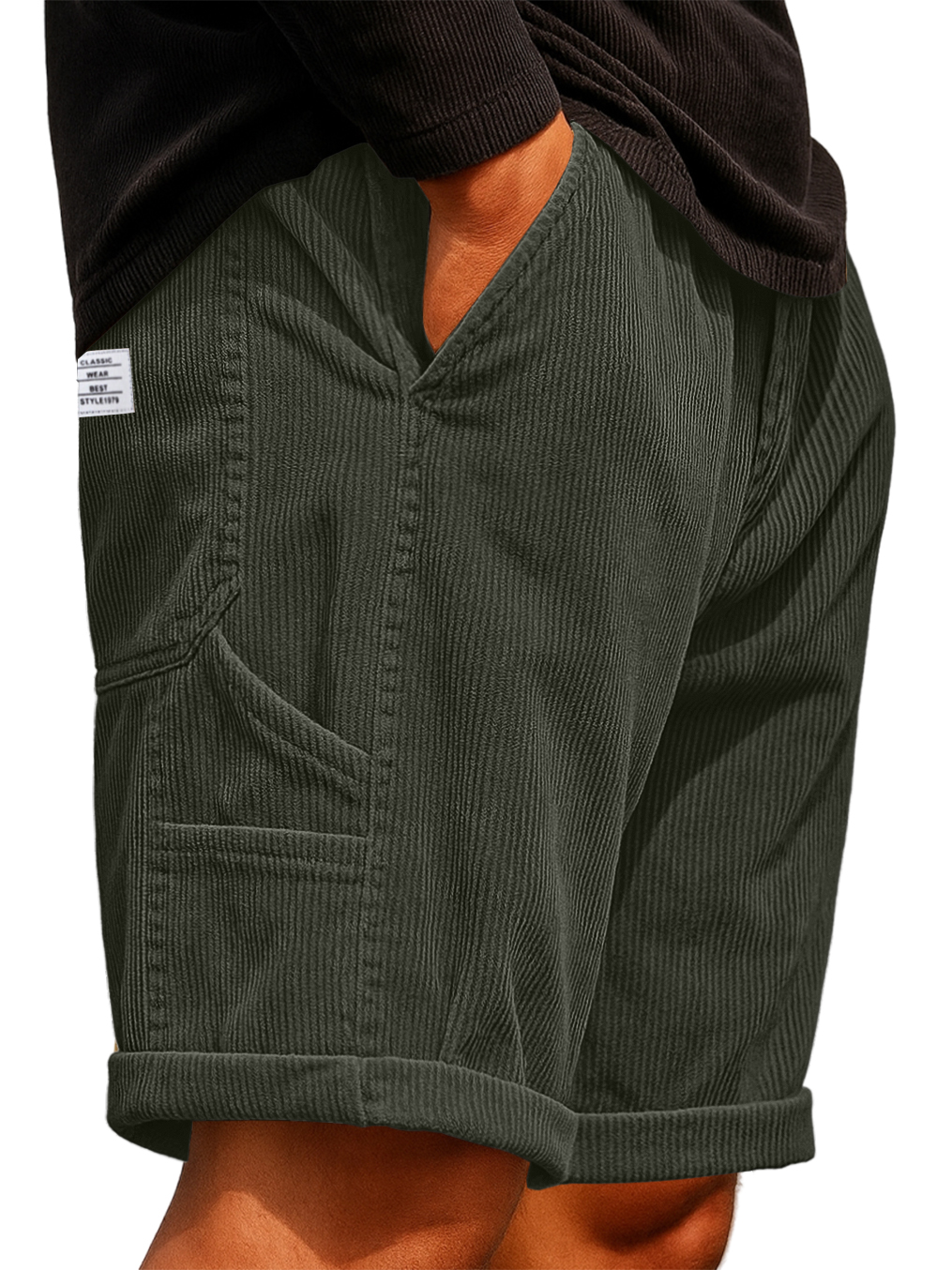 Men's Practical Multi-Pocket Cargo Shorts Corduroy Embroidered Logo Stylish Loose Everyday Shorts