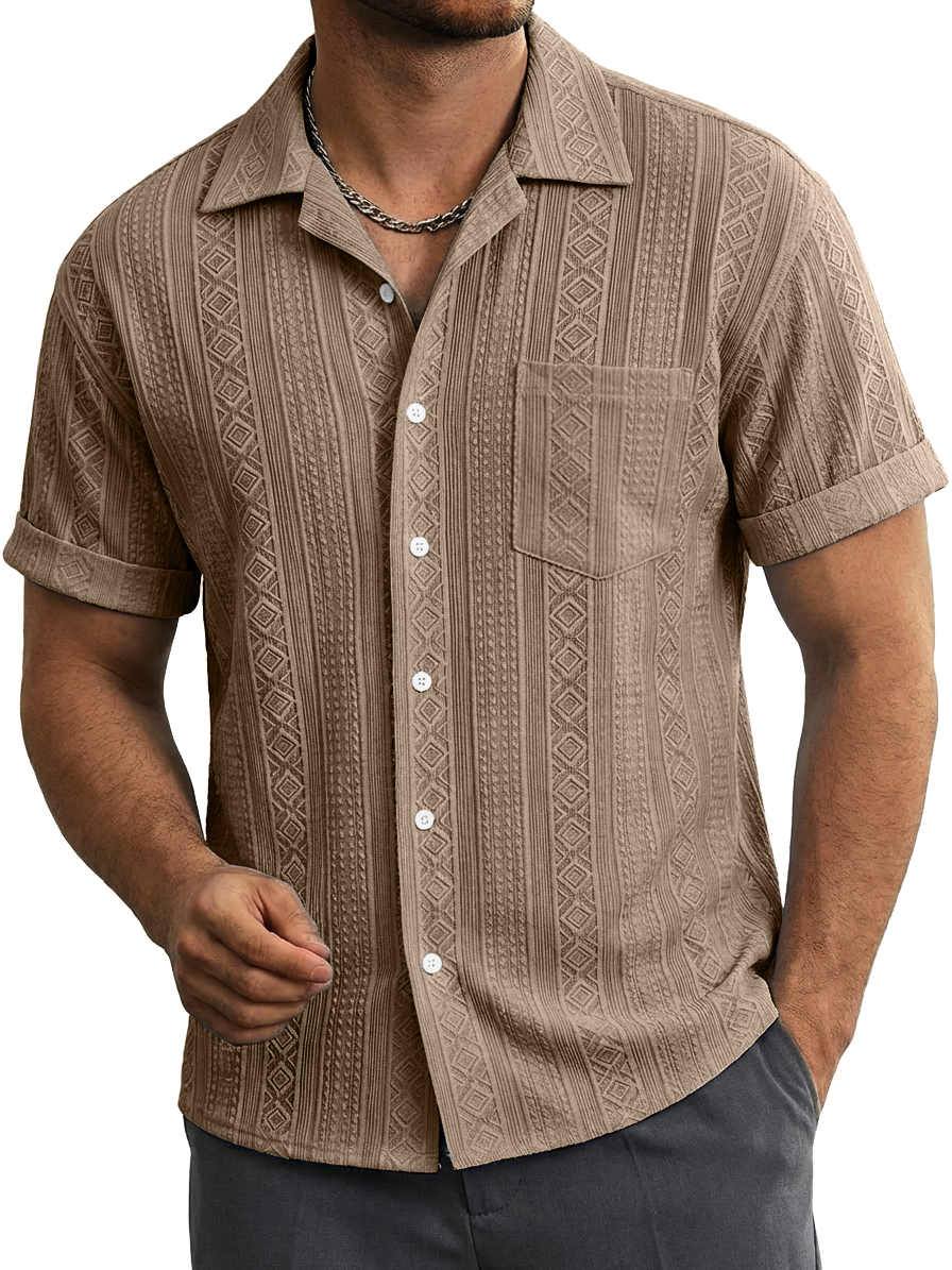 Men's Casual Striped Jacquard Short-Sleeve Shirt