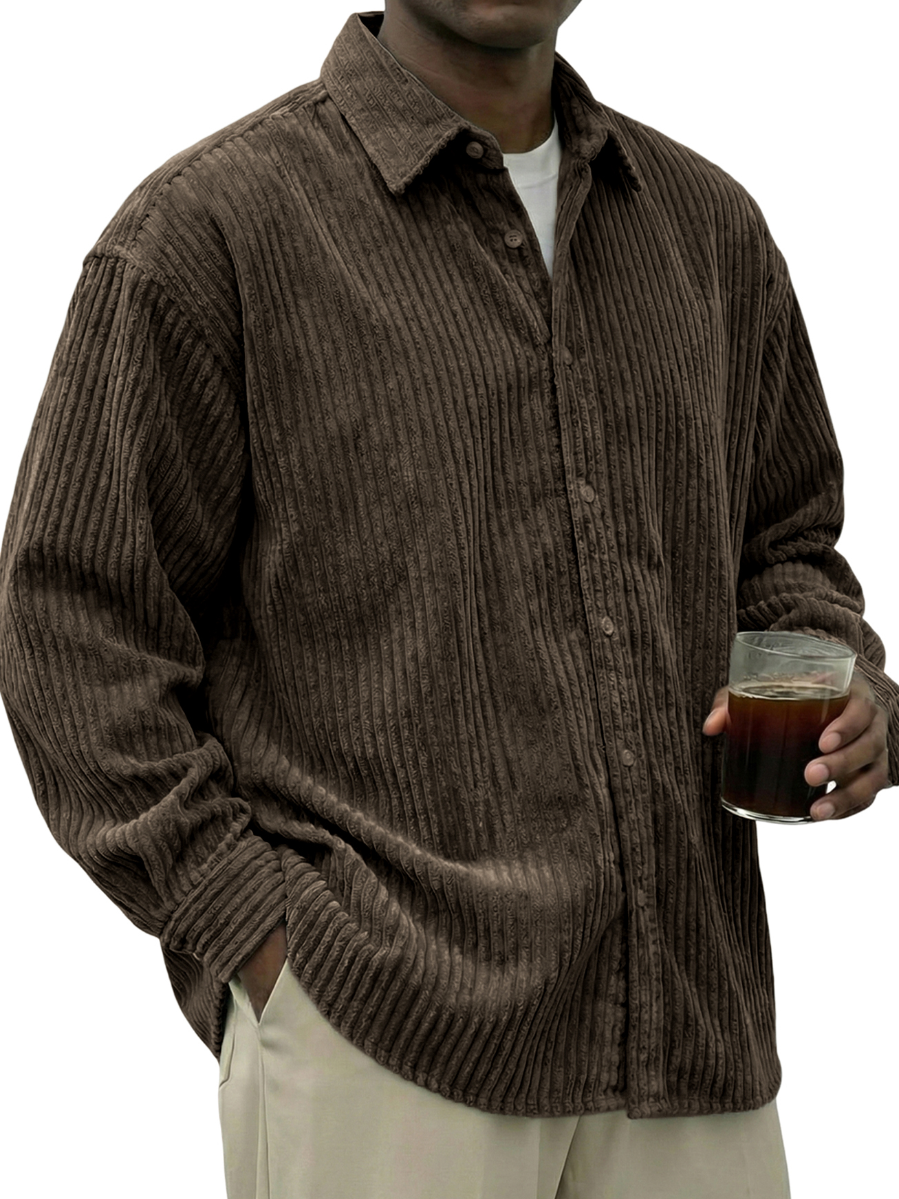 Men's Urban Casual Stylish Corduroy Textured Long-Sleeve Shirt