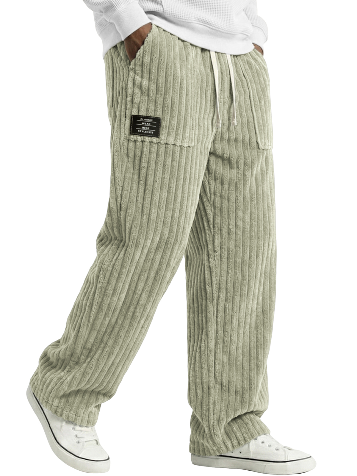 Men's Stylish Corduroy Pants with Embroidered Labels and Patch Pockets