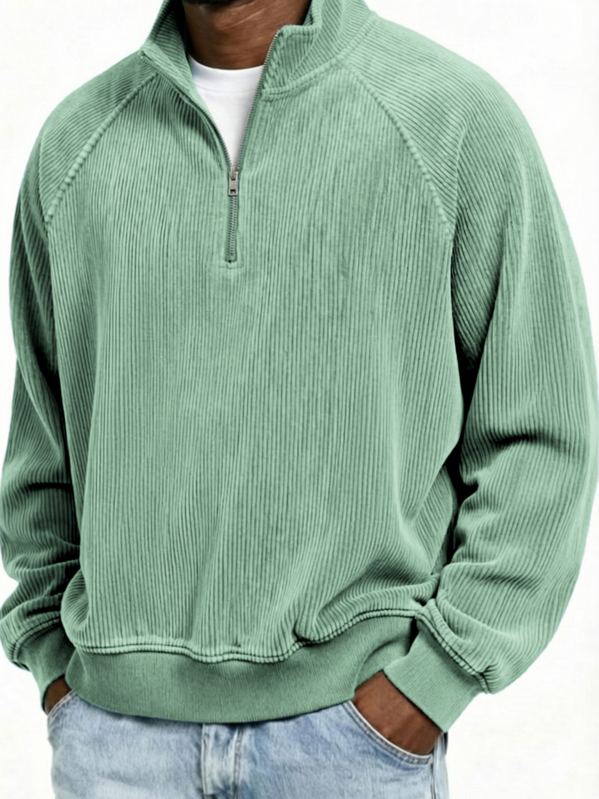 Mokaloha-Men's Simple Ribbed Quarter-Zip Raglan Sleeve Pullover Polo Shirt