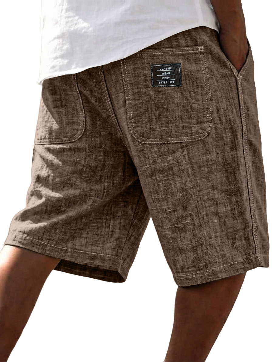 Men's Casual Breathable Linen Embroidered Logo Loose Shorts