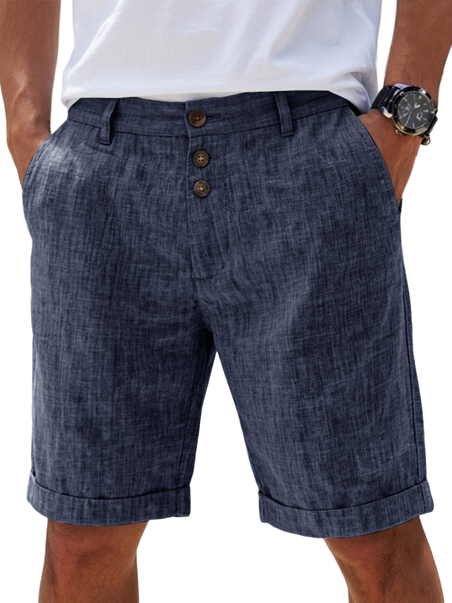 Men's Linen Solid Color Button-Up Casual Everyday Breathable Straight Shorts for Summer