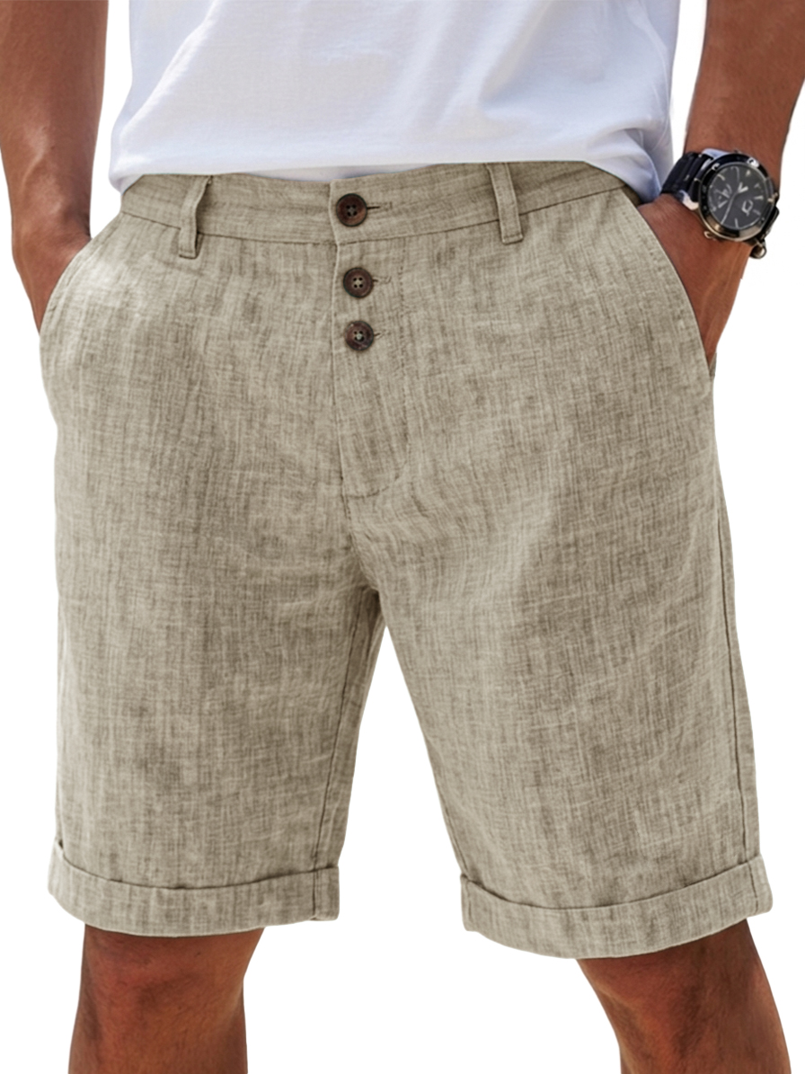 Men's Linen Solid Color Button-Up Casual Everyday Breathable Straight Shorts for Summer